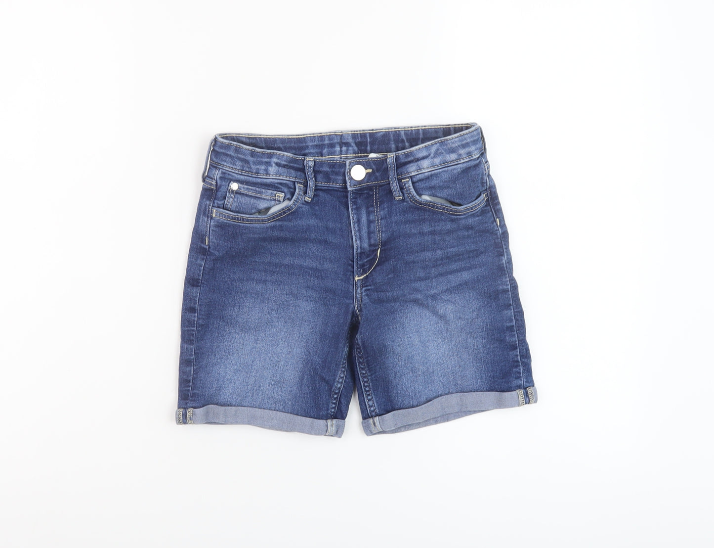 H&M Girls Blue Cotton Bermuda Shorts Size 8-9 Years Regular Zip