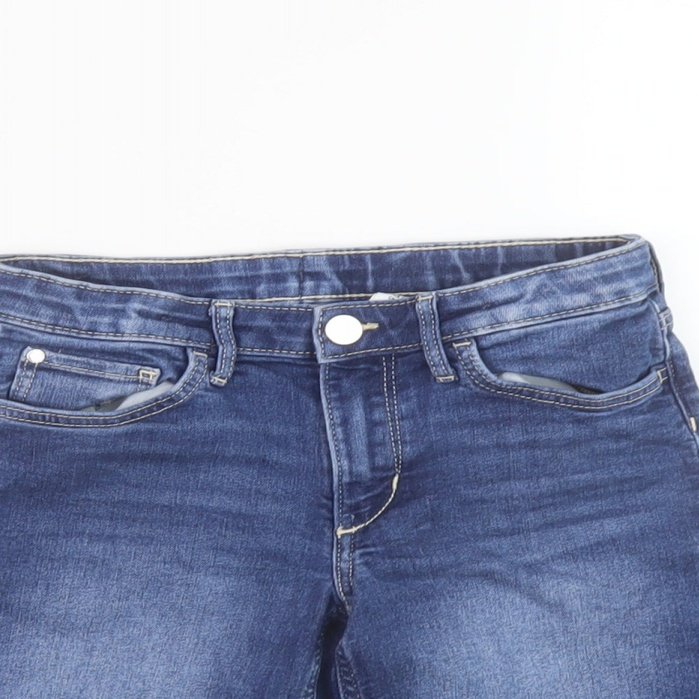 H&M Girls Blue Cotton Bermuda Shorts Size 8-9 Years Regular Zip