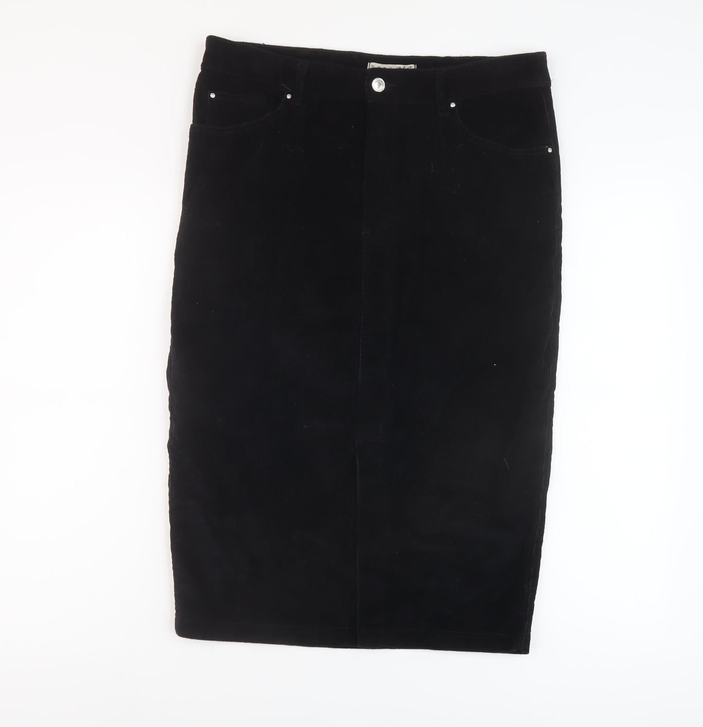 Denim& Womens Black Cotton A-Line Skirt Size 14 Button