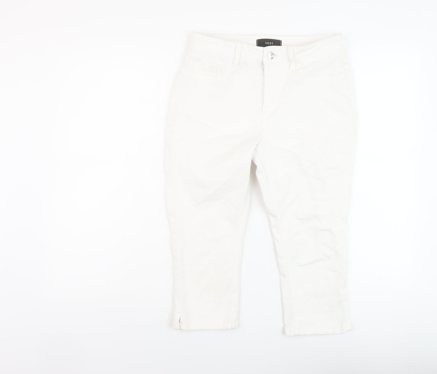 NEXT Womens White Cotton Capri Jeans Size 8 L20 in Regular Button
