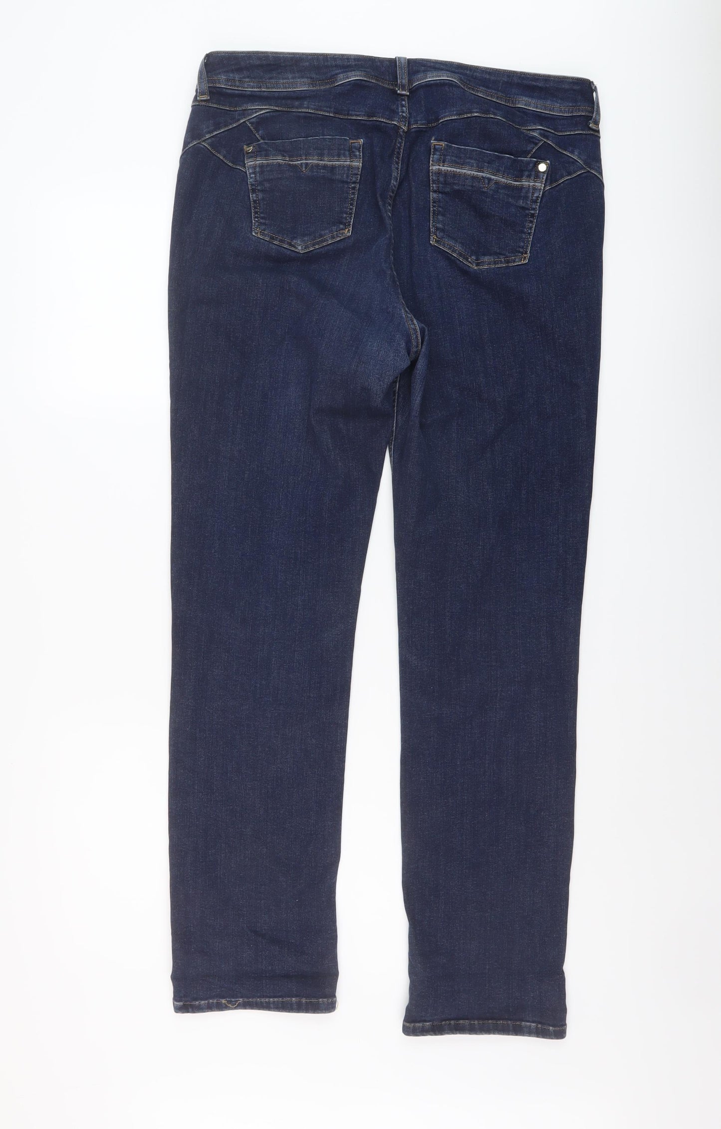 Marks and Spencer Womens Blue Cotton Straight Jeans Size 16 L30 in Regular Button