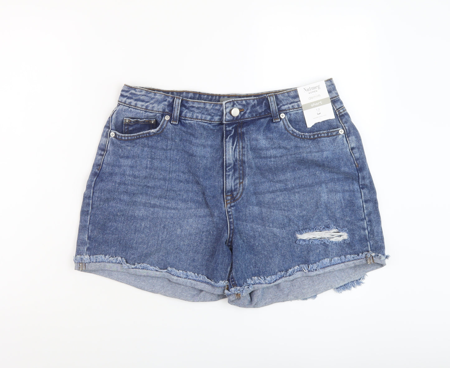 Nutmeg Womens Blue Cotton Hot Pants Shorts Size 12 L5 in Regular Button