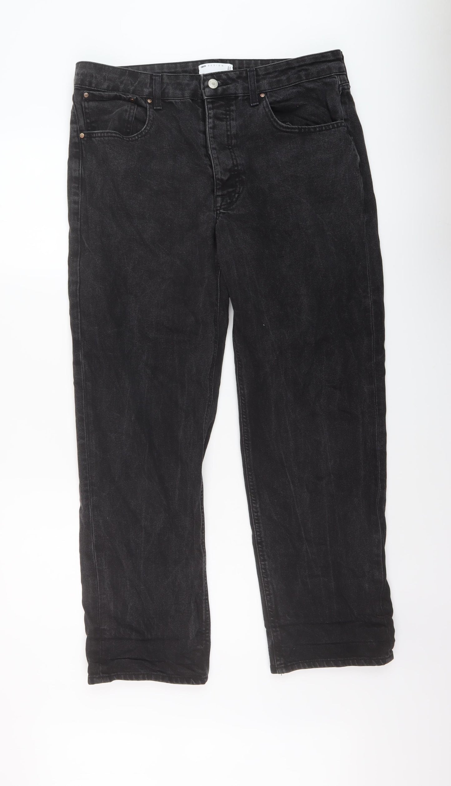 ASOS Mens Black Cotton Straight Jeans Size 34 in L30 in Regular Button