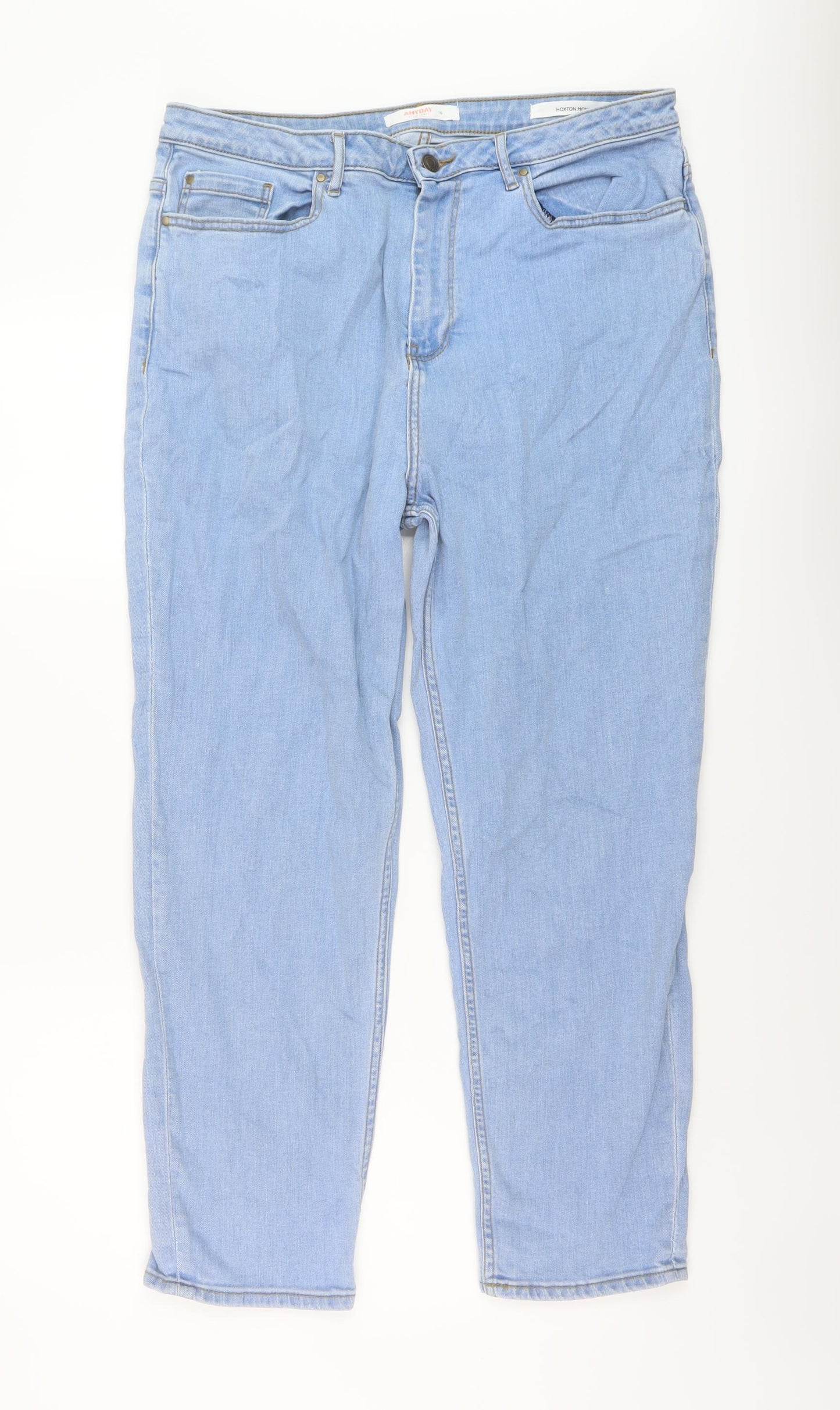 John Lewis Womens Blue Cotton Straight Jeans Size 16 L30 in Regular Button