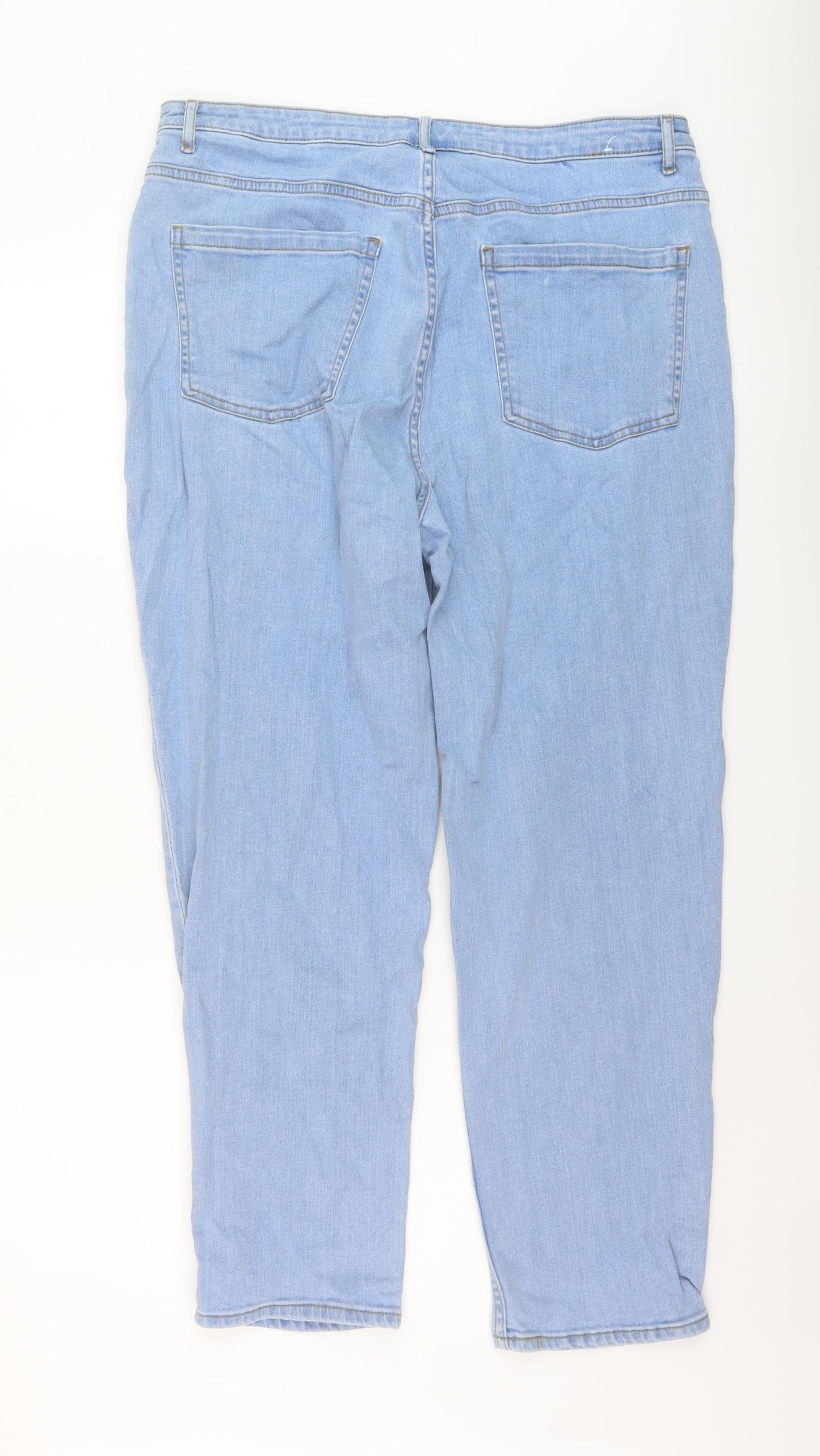 John Lewis Womens Blue Cotton Straight Jeans Size 16 L30 in Regular Button