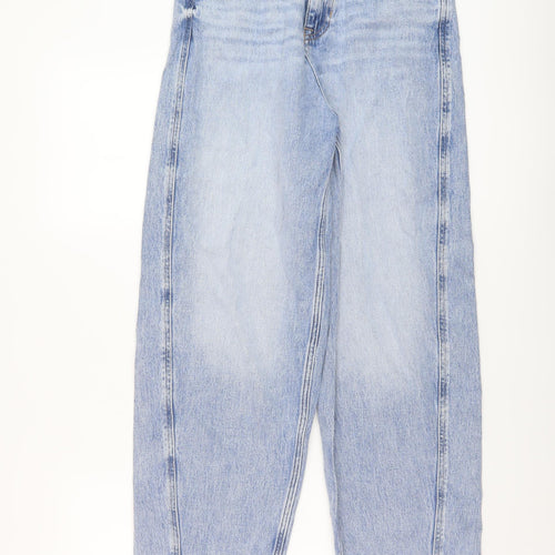 Marks and Spencer Womens Blue Cotton Mom Jeans Size 8 L28 in Regular Button