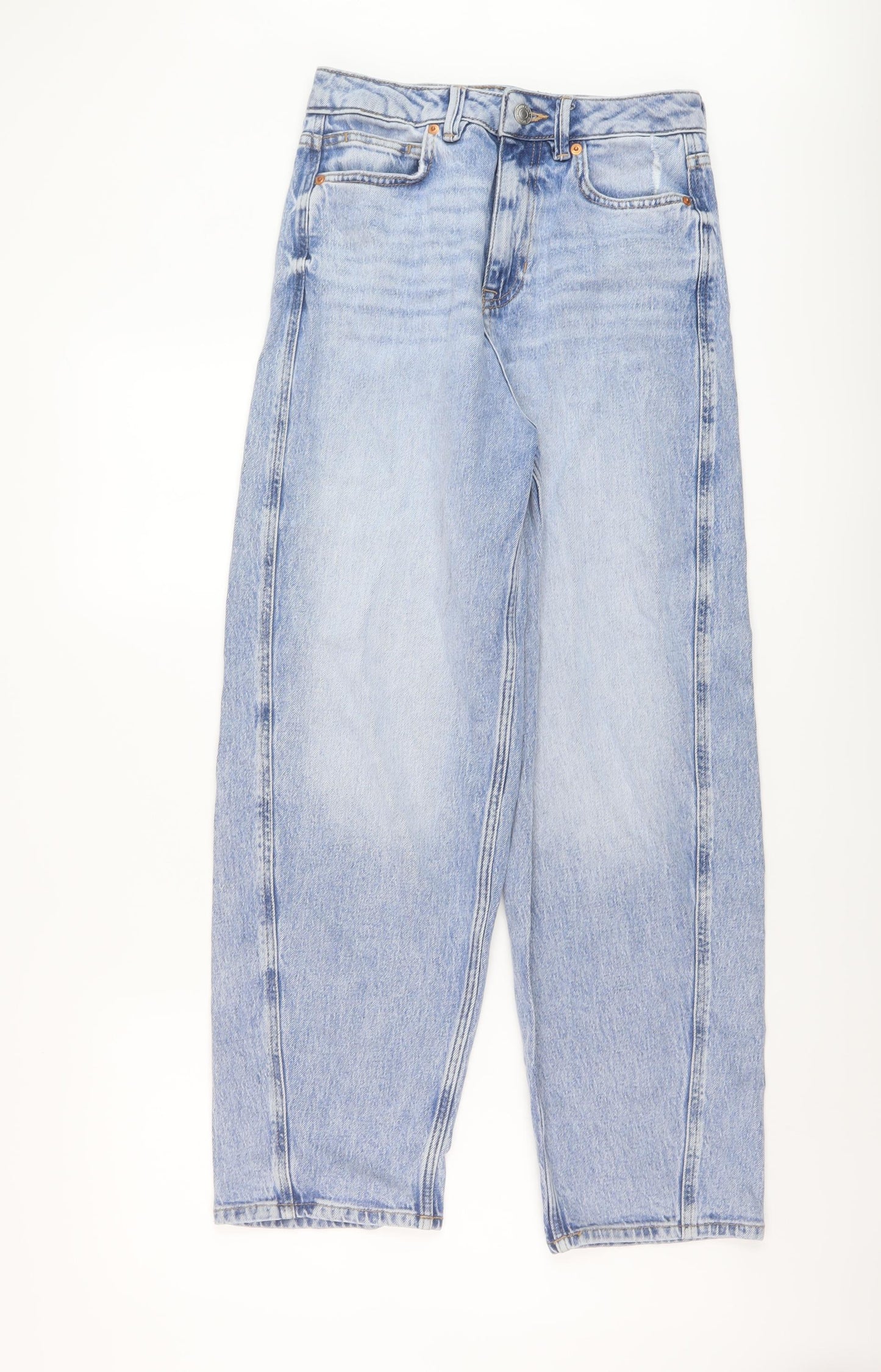 Marks and Spencer Womens Blue Cotton Mom Jeans Size 8 L28 in Regular Button