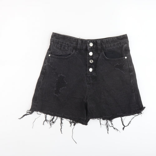 Zara Womens Black Cotton Hot Pants Shorts Size 6 L4 in Regular Button