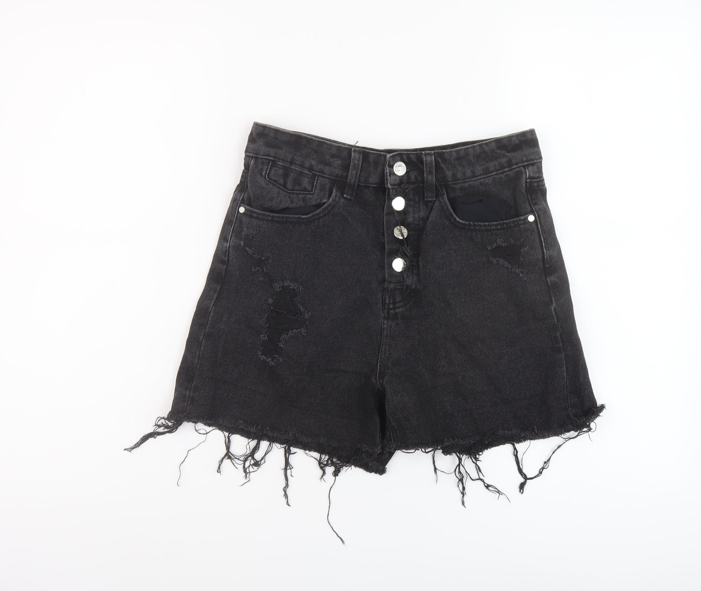 Zara Womens Black Cotton Hot Pants Shorts Size 6 L4 in Regular Button
