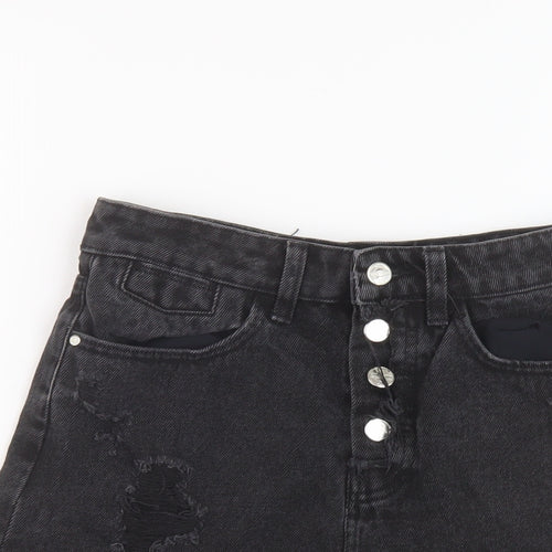 Zara Womens Black Cotton Hot Pants Shorts Size 6 L4 in Regular Button