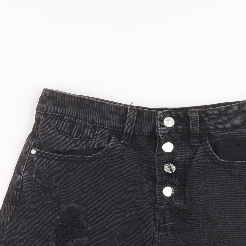 Zara Womens Black Cotton Hot Pants Shorts Size 6 L4 in Regular Button