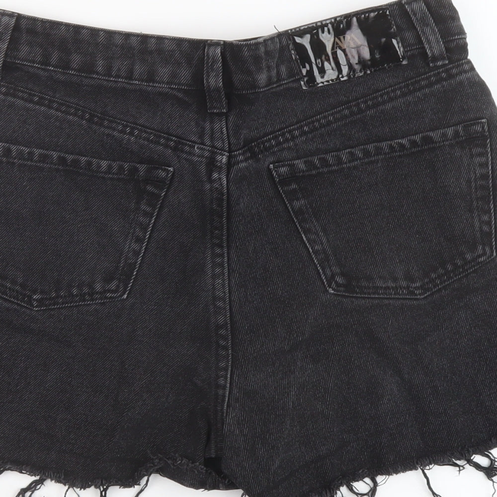 Zara Womens Black Cotton Hot Pants Shorts Size 6 L4 in Regular Button