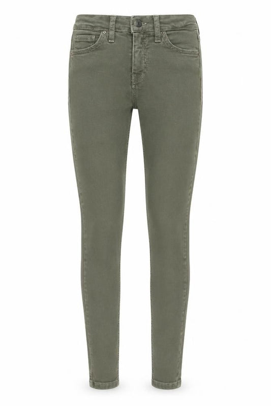 Front view of Topshop women’s green cotton skinny jeans, size UK 24, in, 29-inch leg regular button
