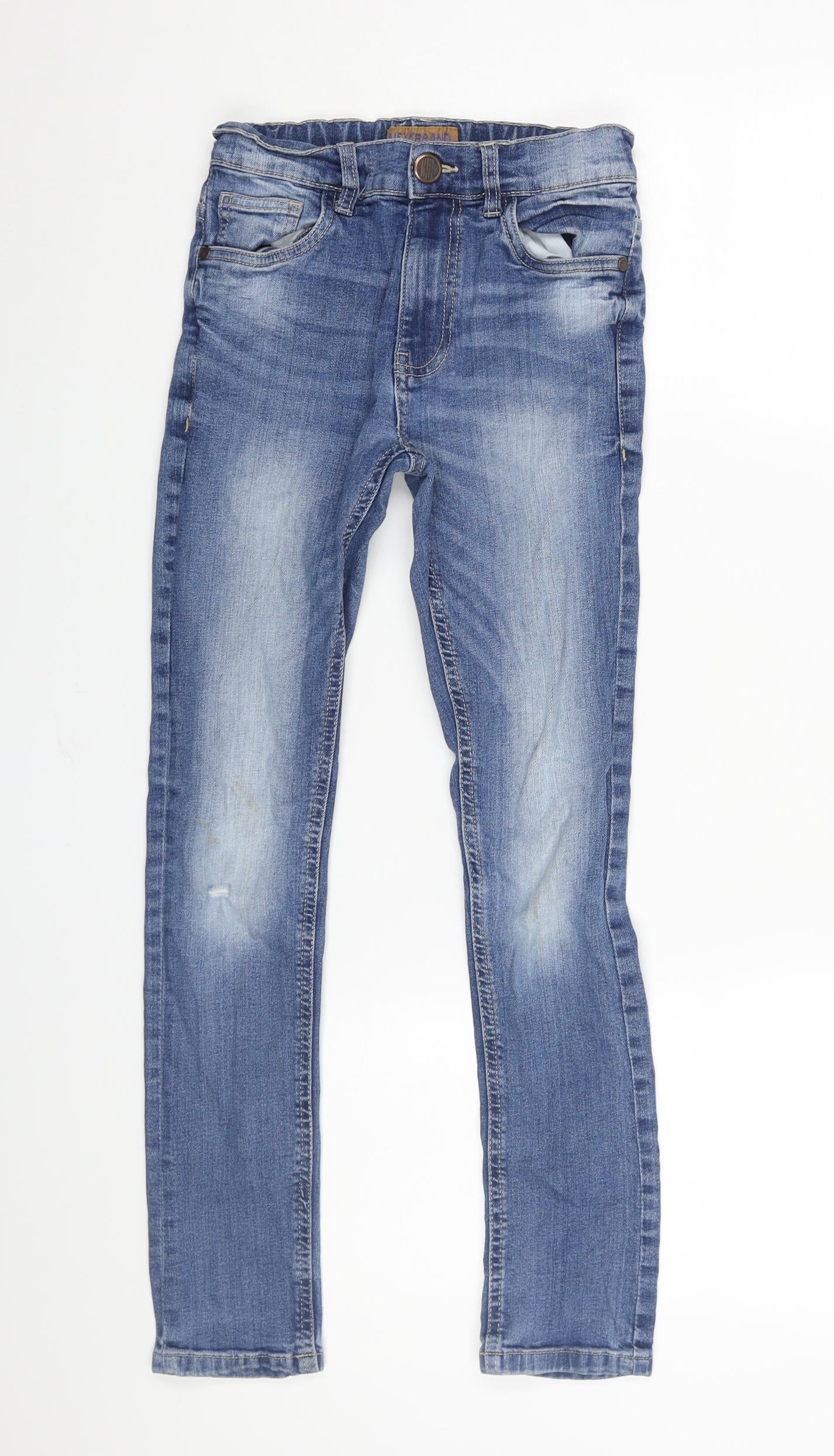 NEXT Boys Blue Cotton Skinny Jeans Size 11 Years L25 in Regular Zip - Distressed