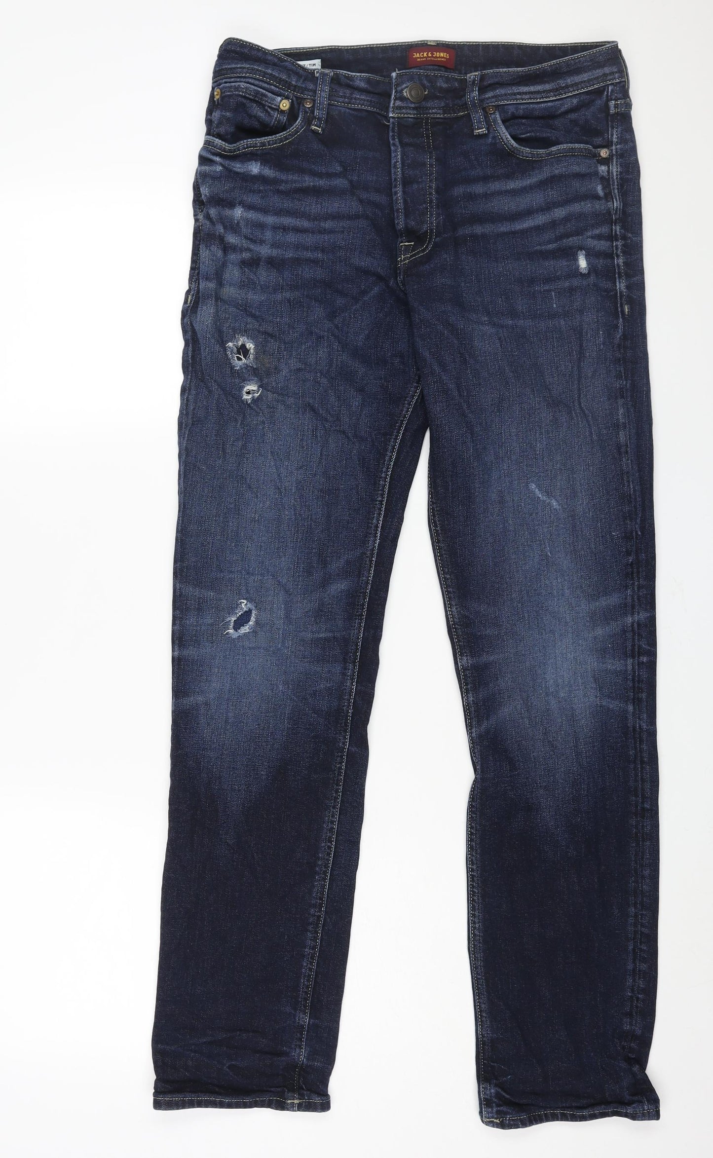 JACK & JONES Mens Blue Cotton Straight Jeans Size 34 in L34 in Slim Button
