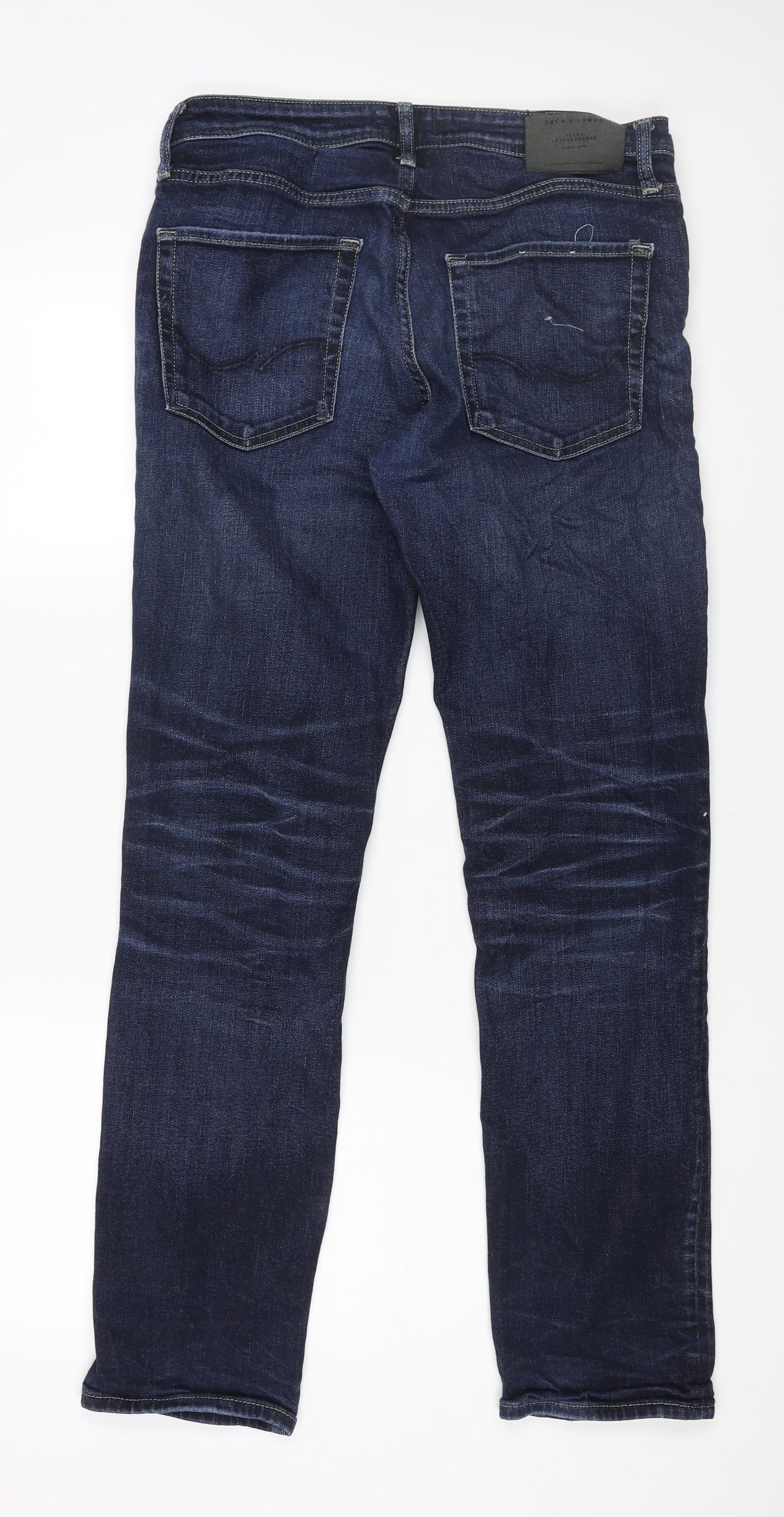 JACK & JONES Mens Blue Cotton Straight Jeans Size 34 in L34 in Slim Button