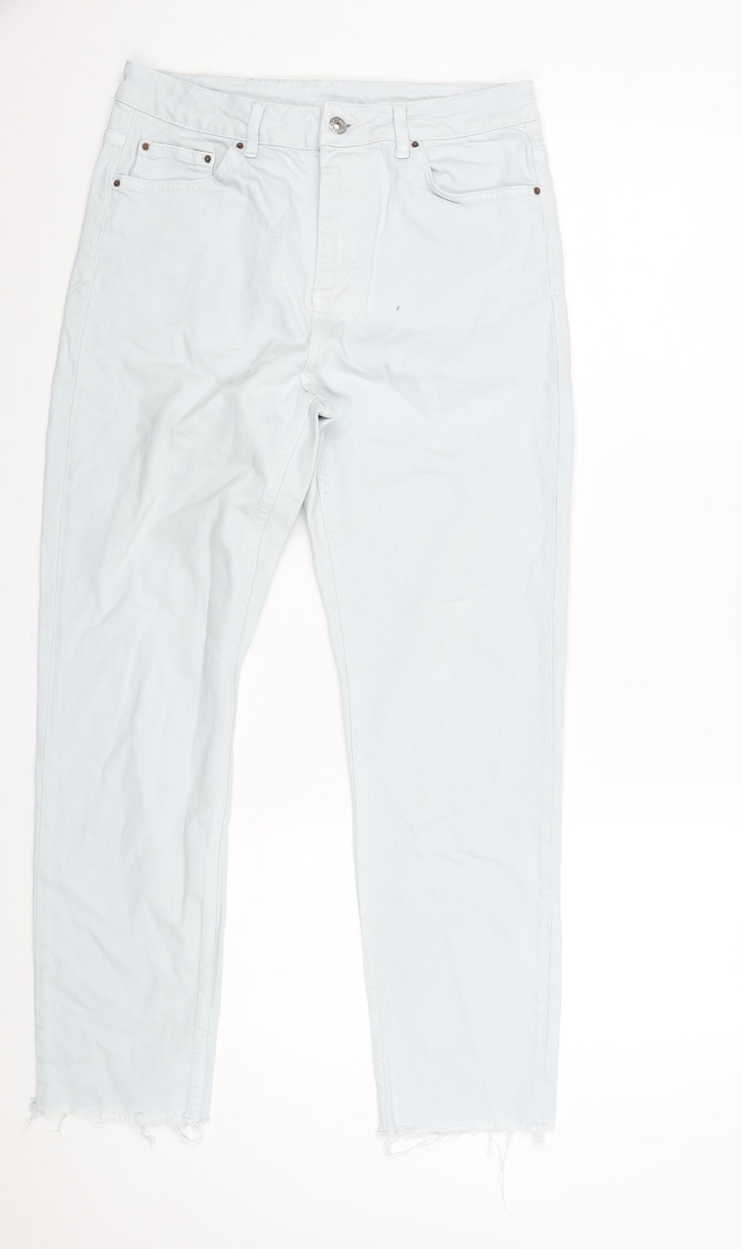 Topshop Womens Blue Cotton Mom Jeans Size 30 in L32 in Regular Zip - Raw Hem