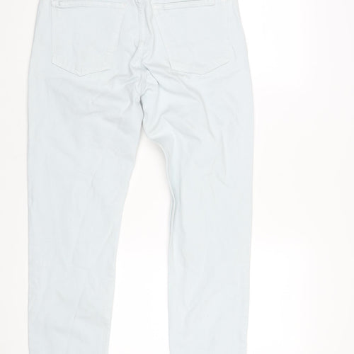 Topshop Womens Blue Cotton Mom Jeans Size 30 in L32 in Regular Zip - Raw Hem