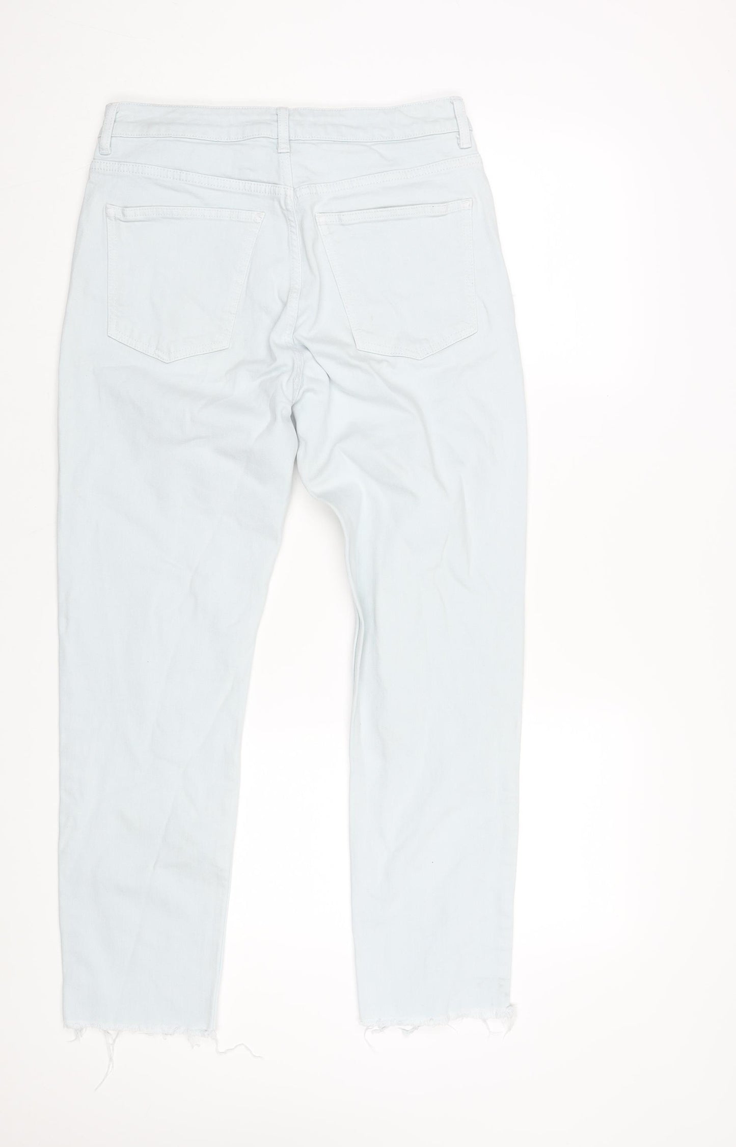 Topshop Womens Blue Cotton Mom Jeans Size 30 in L32 in Regular Zip - Raw Hem