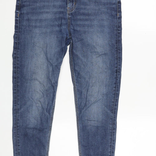 Marks and Spencer Womens Blue Cotton Skinny Jeans Size 12 L25 in Regular Zip