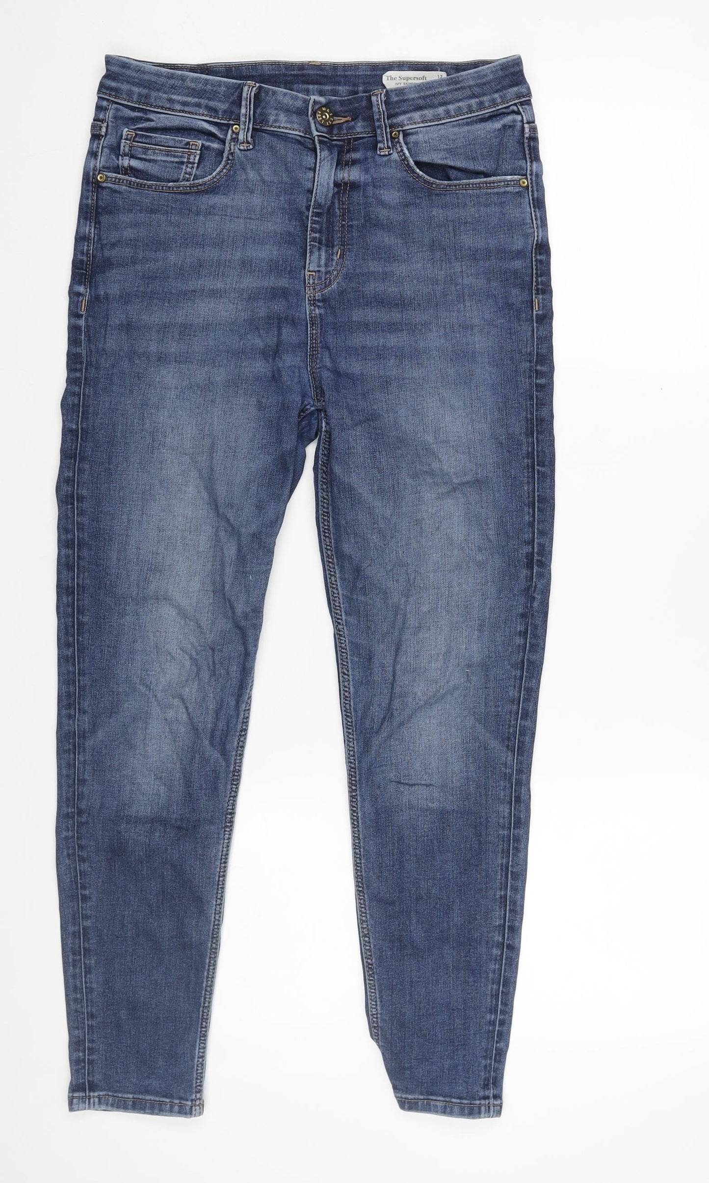 Marks and Spencer Womens Blue Cotton Skinny Jeans Size 12 L25 in Regular Zip