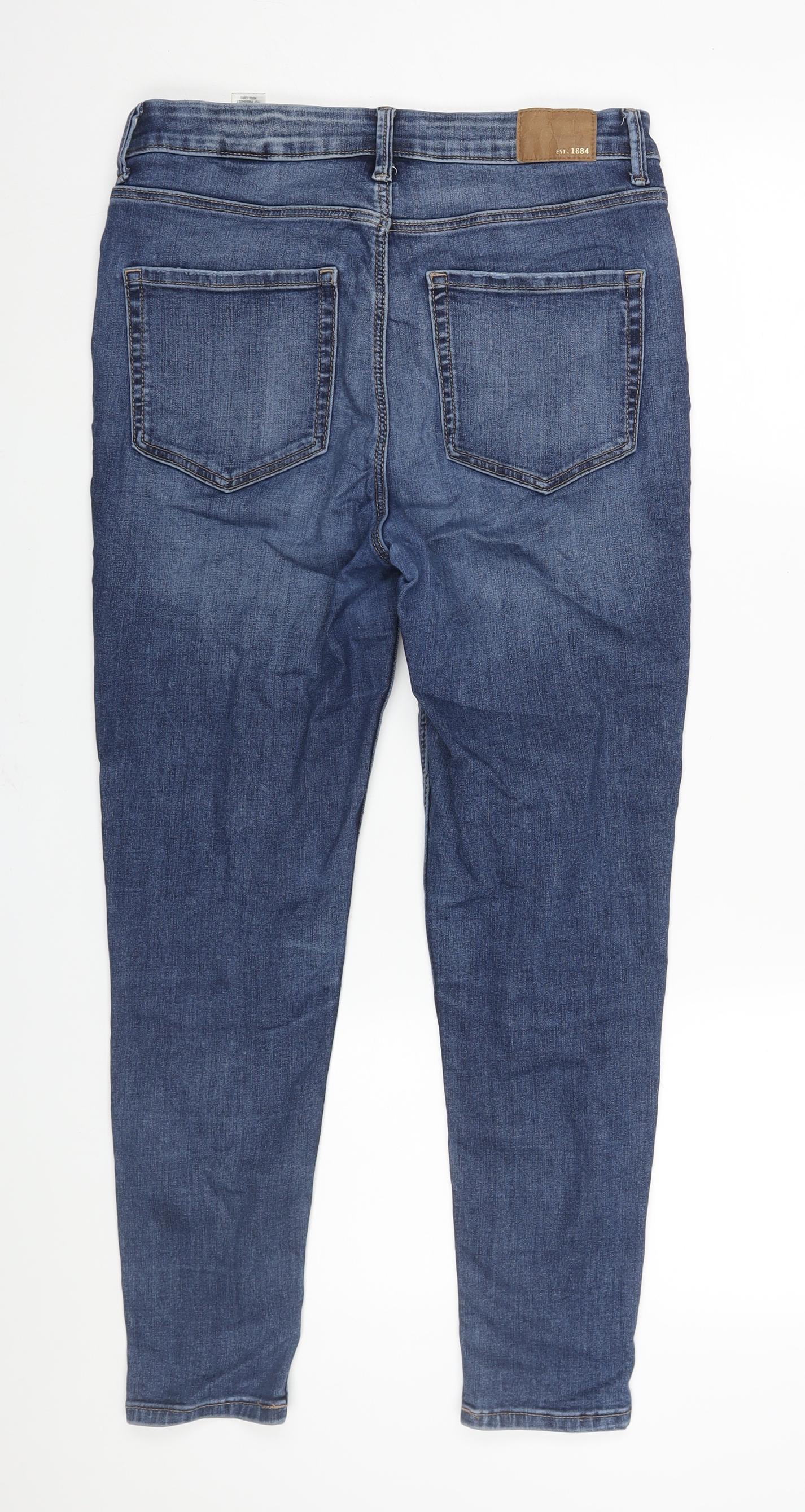Marks and Spencer Womens Blue Cotton Skinny Jeans Size 12 L25 in Regular Zip