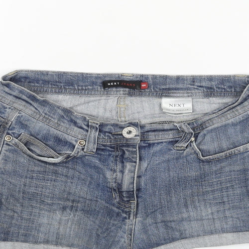 NEXT Womens Blue Cotton Hot Pants Shorts Size 10 Regular Zip