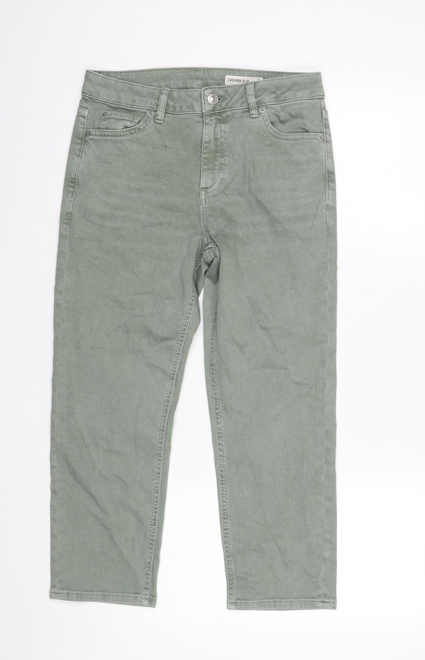 Marks and Spencer Womens Green Cotton Cropped Jeans Size 10 L24 in Regular Zip