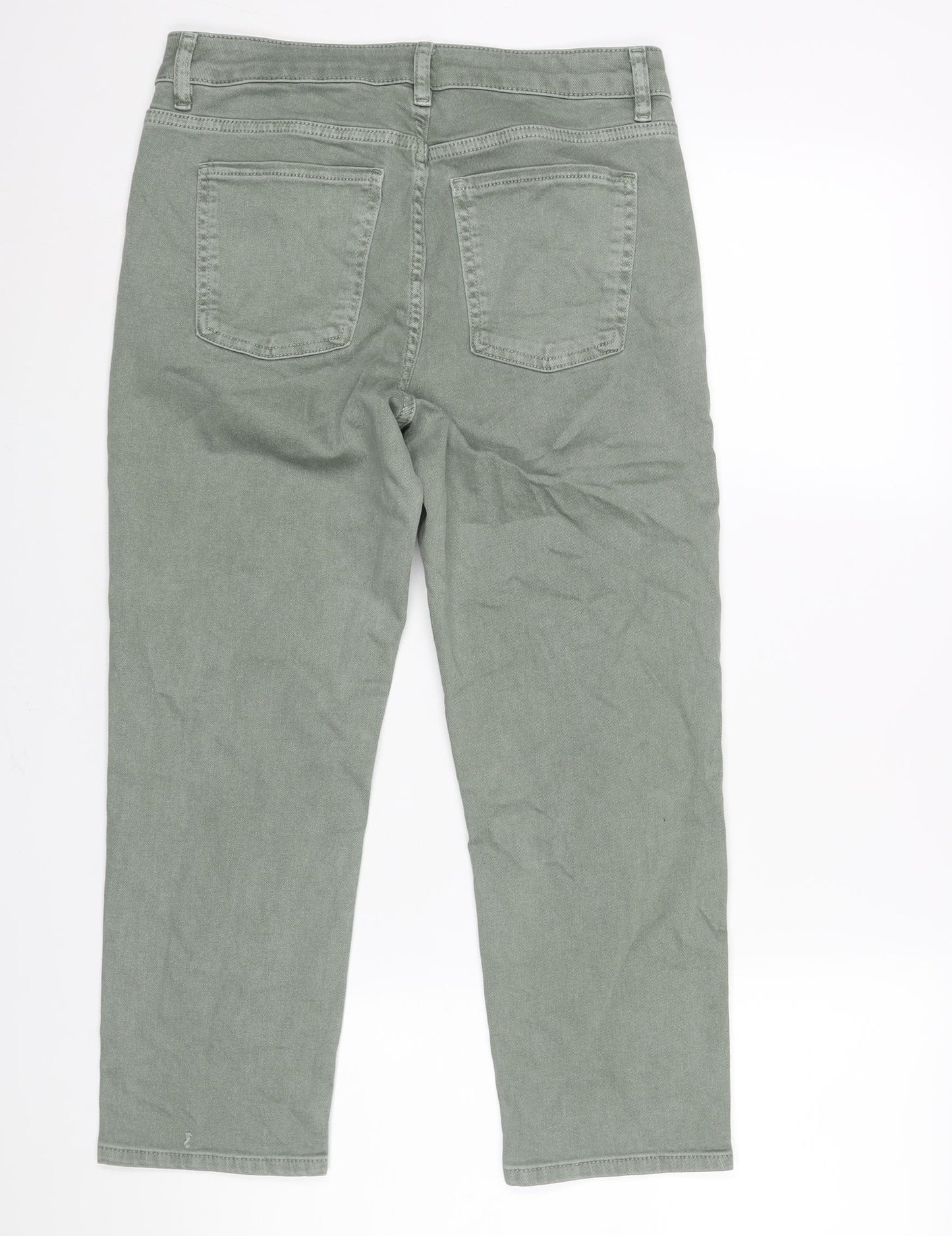 Marks and Spencer Womens Green Cotton Cropped Jeans Size 10 L24 in Regular Zip