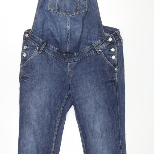 H&M Womens Blue Cotton Dungaree One-Piece Size 14 L27 in Button