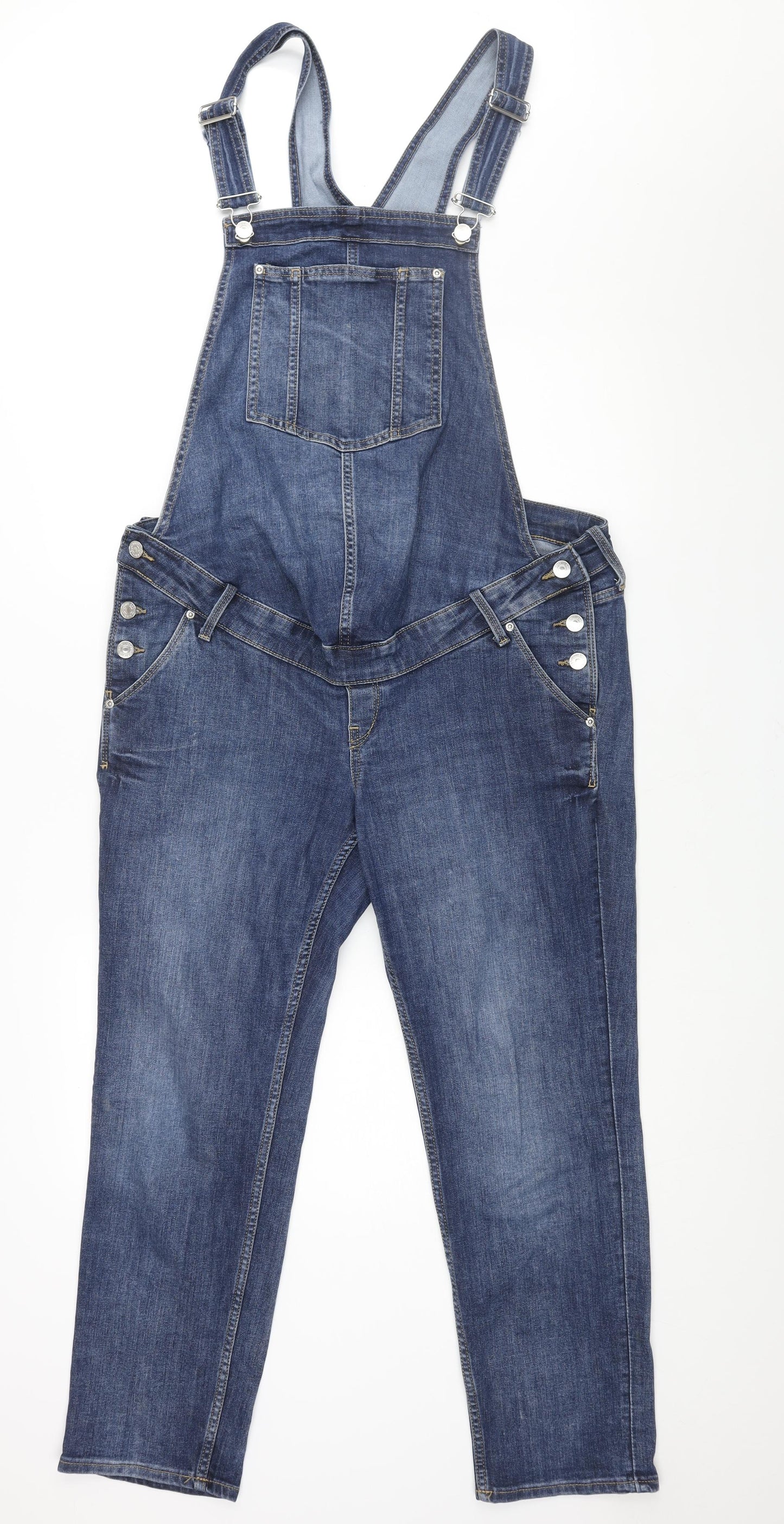 H&M Womens Blue Cotton Dungaree One-Piece Size 14 L27 in Button