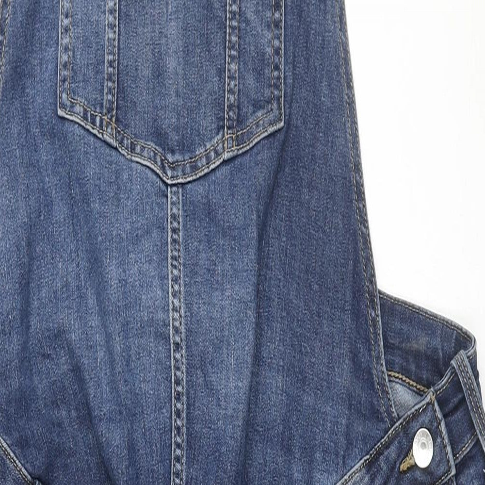 H&M Womens Blue Cotton Dungaree One-Piece Size 14 L27 in Button