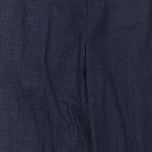 Marks and Spencer Mens Blue Check Polyester Trousers Size 34 in L31 in Regular Zip