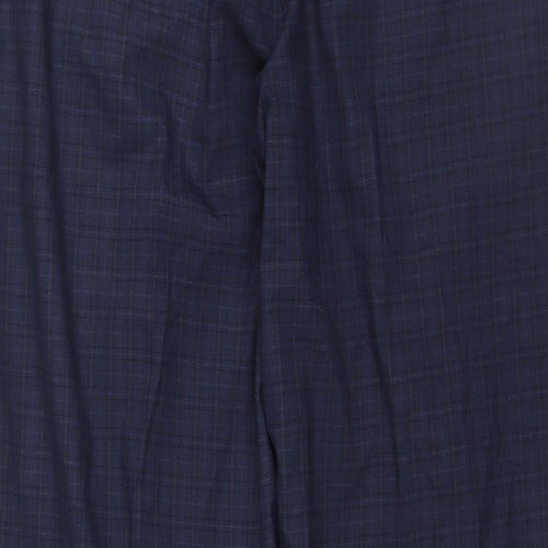 Marks and Spencer Mens Blue Check Polyester Trousers Size 34 in L31 in Regular Zip