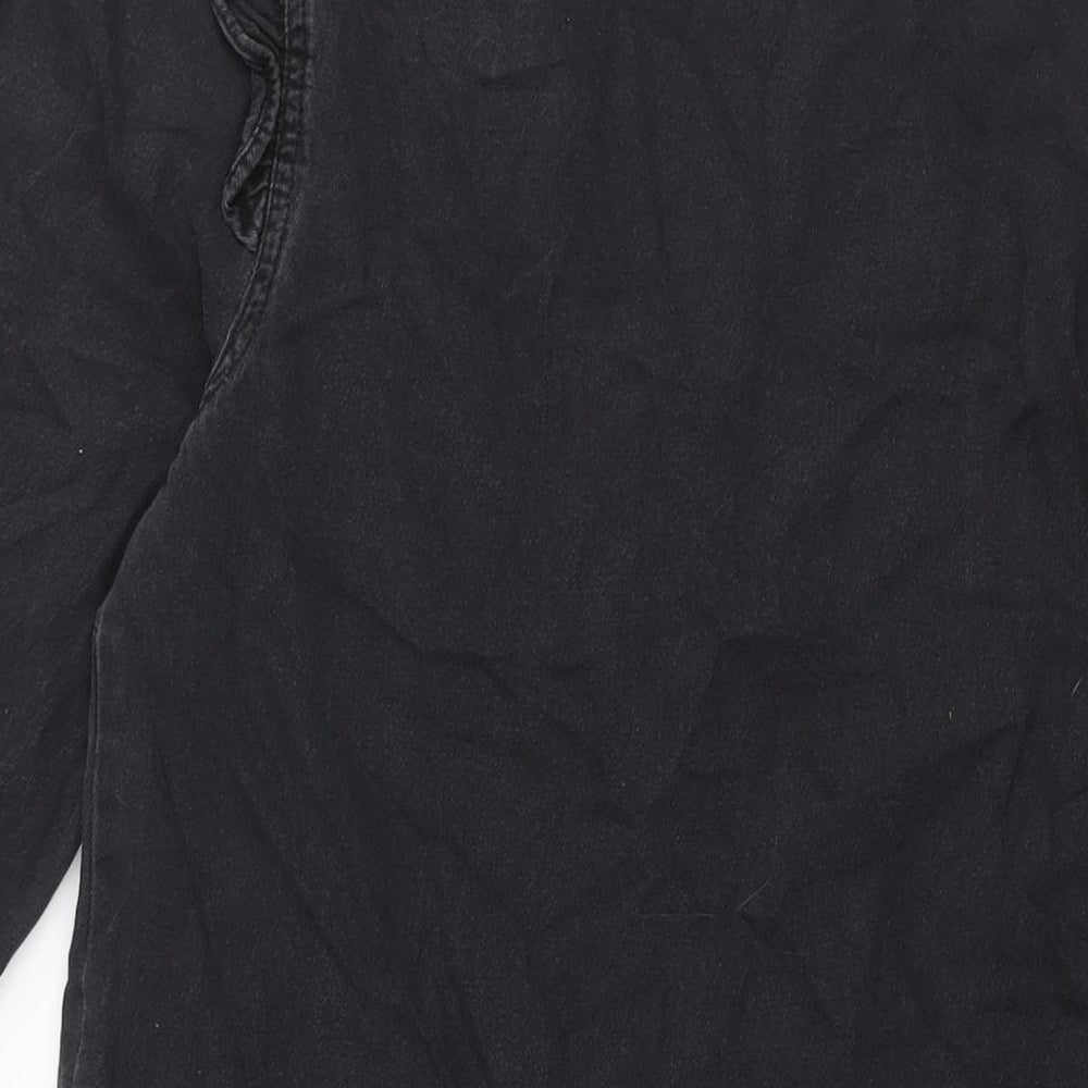 TU Womens Black Cotton A-Line Size 12 V-Neck Pullover - Smocked Frill