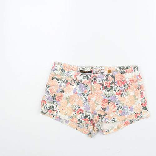 Parisian Womens Multicoloured Floral Cotton Hot Pants Shorts Size 12 Regular Zip