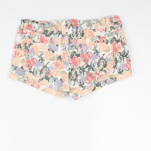 Parisian Womens Multicoloured Floral Cotton Hot Pants Shorts Size 12 Regular Zip