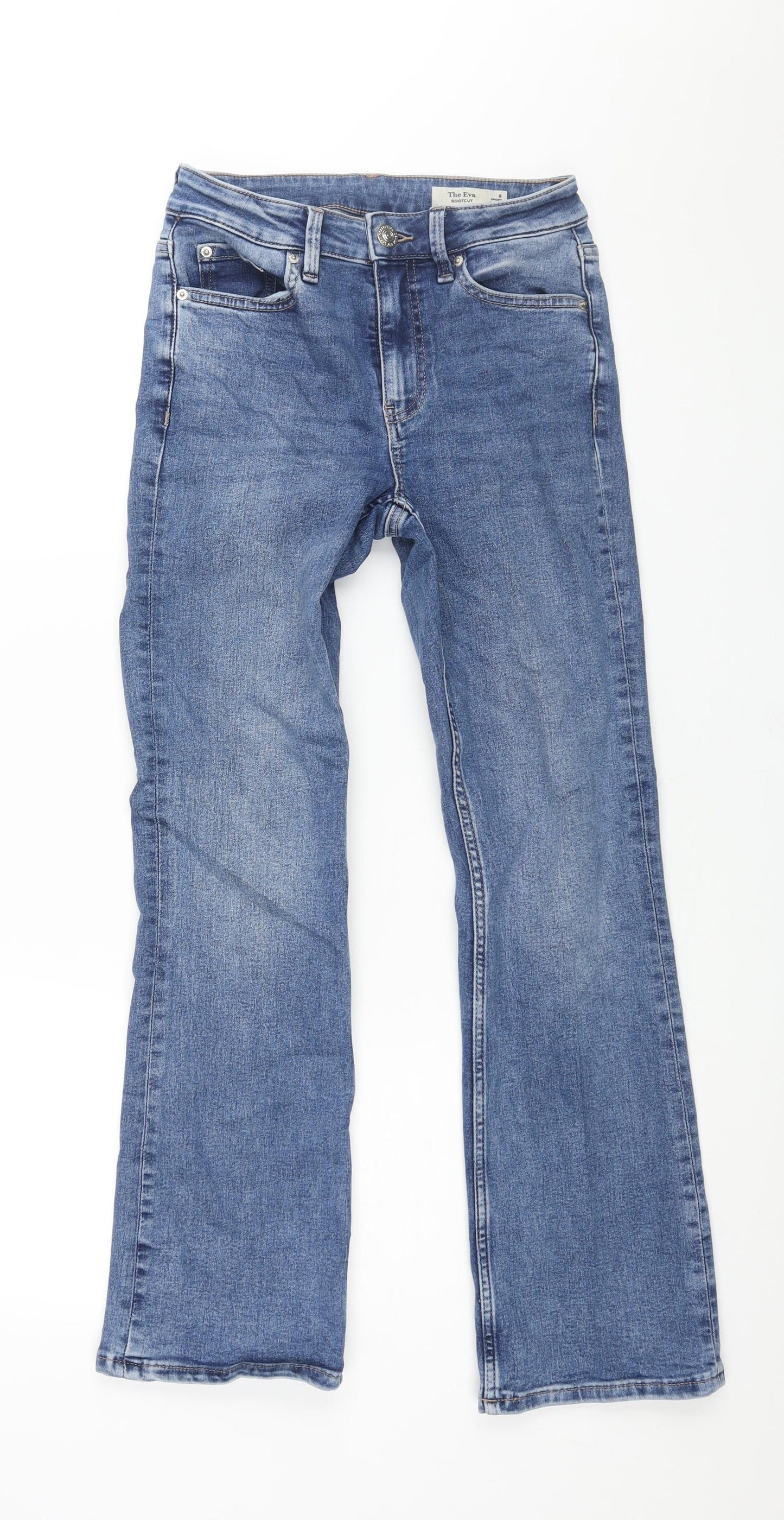 Marks and Spencer Womens Blue Cotton Bootcut Jeans Size 8 L28 in Regular Zip