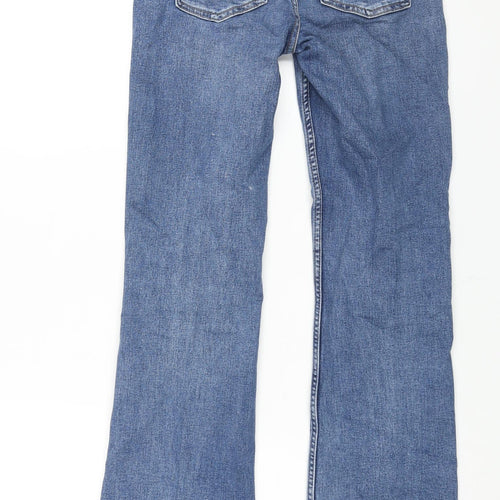 Marks and Spencer Womens Blue Cotton Bootcut Jeans Size 8 L28 in Regular Zip