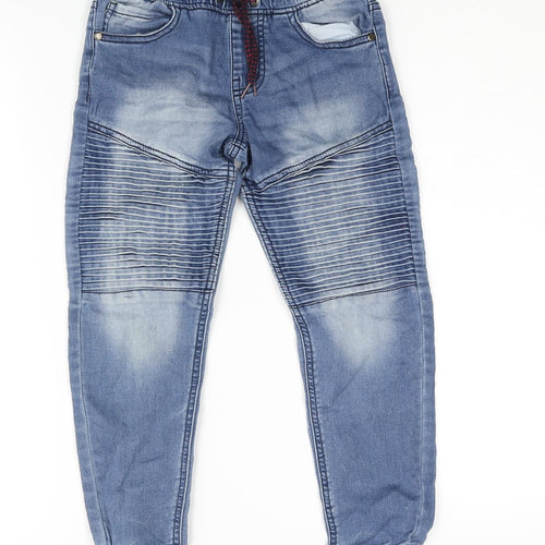 Denim & Co. Boys Blue Cotton Tapered Jeans Size 7-8 Years L21 in Regular Drawstring - Pleated Jogger Style