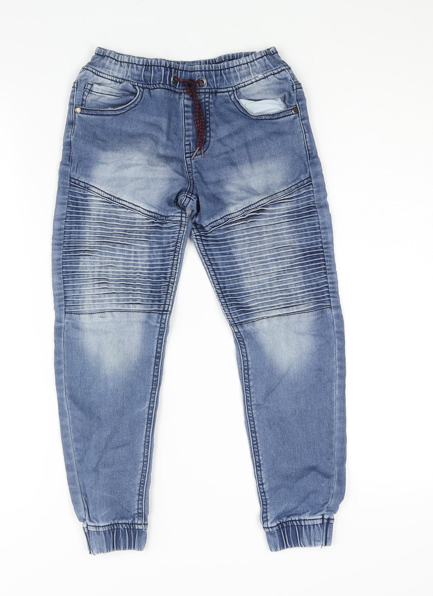 Denim & Co. Boys Blue Cotton Tapered Jeans Size 7-8 Years L21 in Regular Drawstring - Pleated Jogger Style