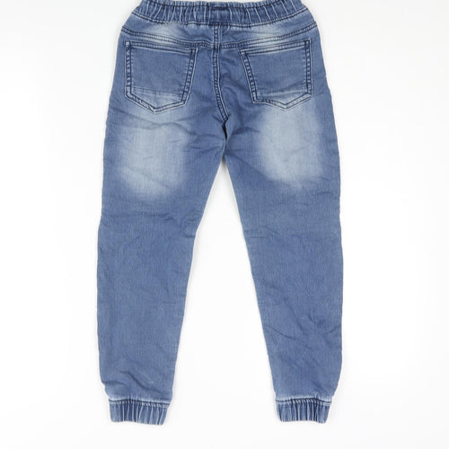 Denim & Co. Boys Blue Cotton Tapered Jeans Size 7-8 Years L21 in Regular Drawstring - Pleated Jogger Style