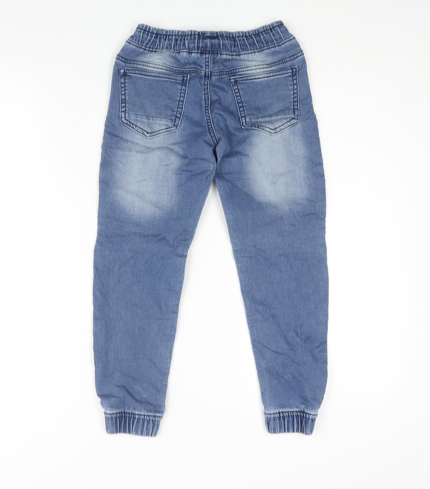 Denim & Co. Boys Blue Cotton Tapered Jeans Size 7-8 Years L21 in Regular Drawstring - Pleated Jogger Style
