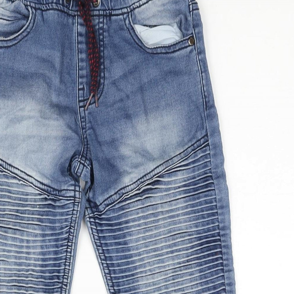 Denim & Co. Boys Blue Cotton Tapered Jeans Size 7-8 Years L21 in Regular Drawstring - Pleated Jogger Style