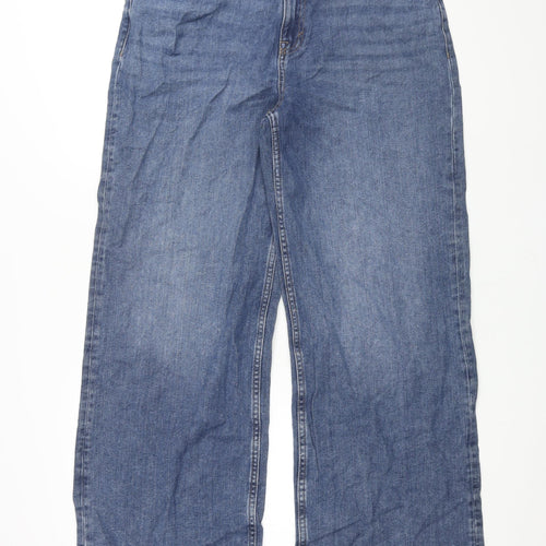 Marks and Spencer Womens Blue Cotton Wide-Leg Jeans Size 14 L30 in Regular Zip