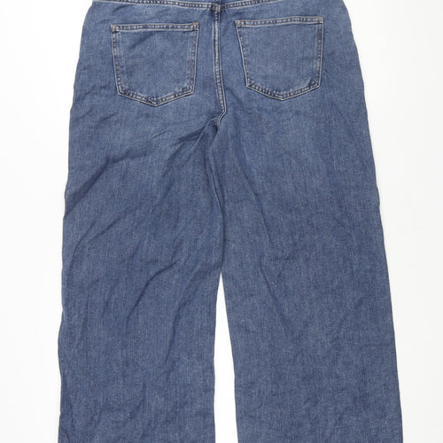 Marks and Spencer Womens Blue Cotton Wide-Leg Jeans Size 14 L30 in Regular Zip