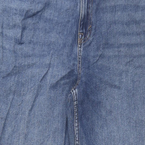 Marks and Spencer Womens Blue Cotton Wide-Leg Jeans Size 14 L30 in Regular Zip