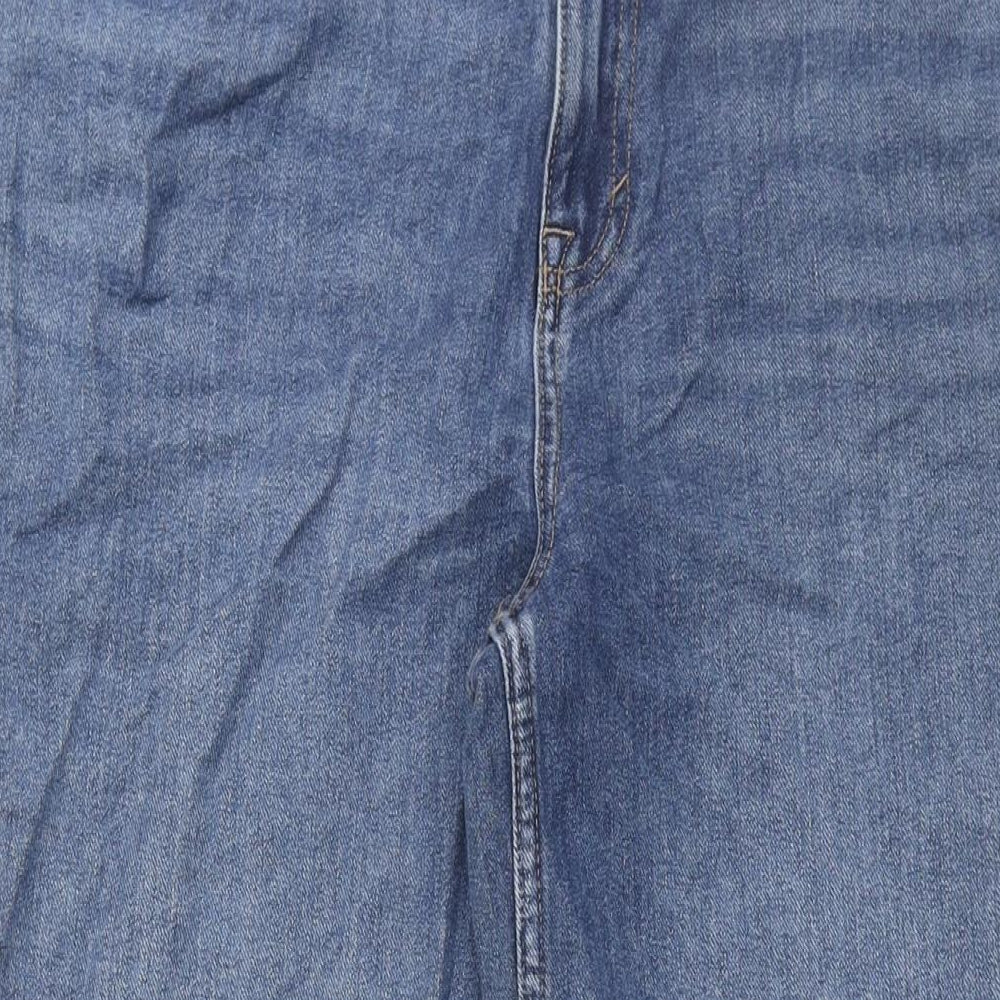 Marks and Spencer Womens Blue Cotton Wide-Leg Jeans Size 14 L30 in Regular Zip