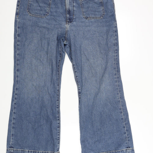 Marks and Spencer Womens Blue Cotton Wide-Leg Jeans Size 18 L28 in Regular Zip