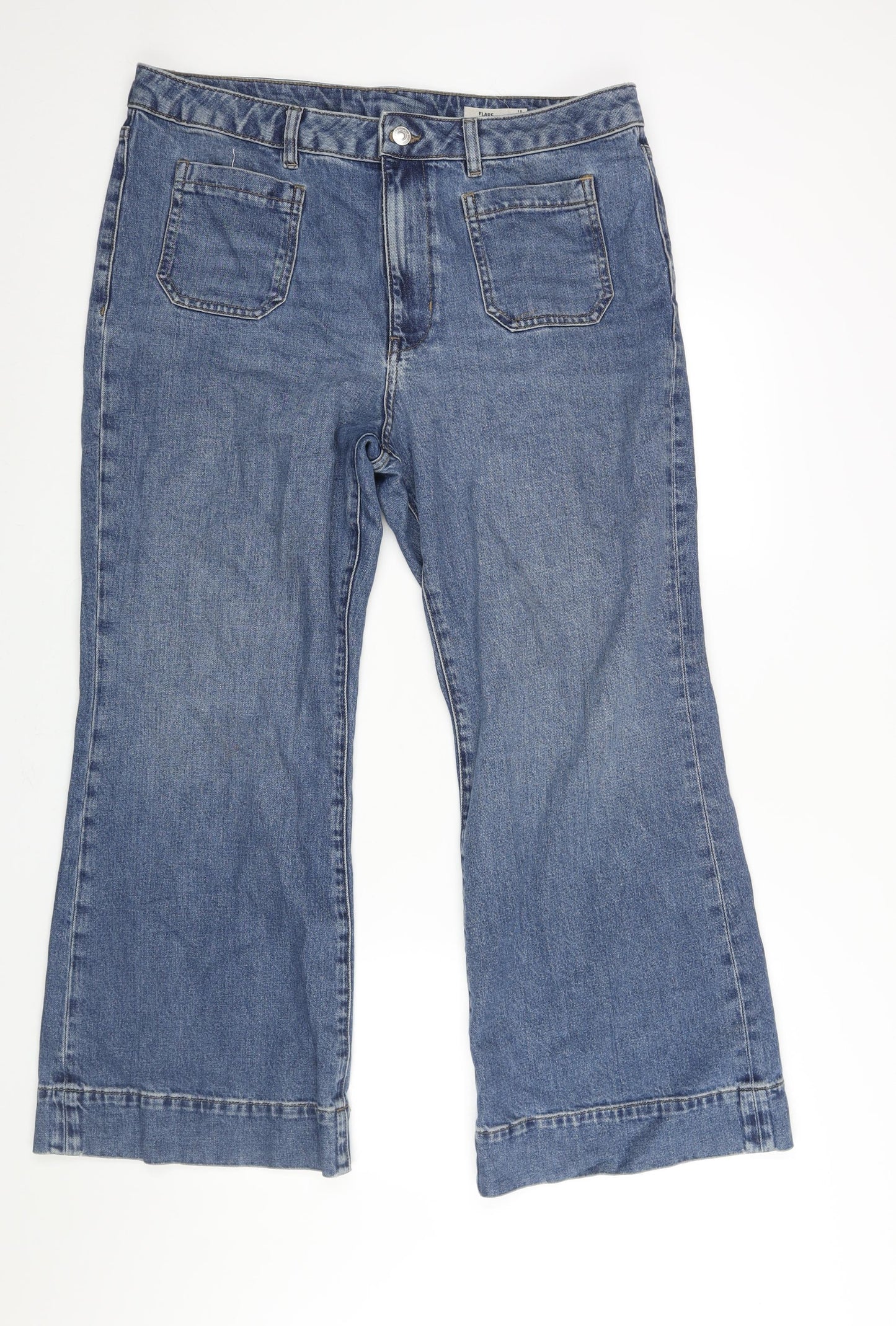 Marks and Spencer Womens Blue Cotton Wide-Leg Jeans Size 18 L28 in Regular Zip